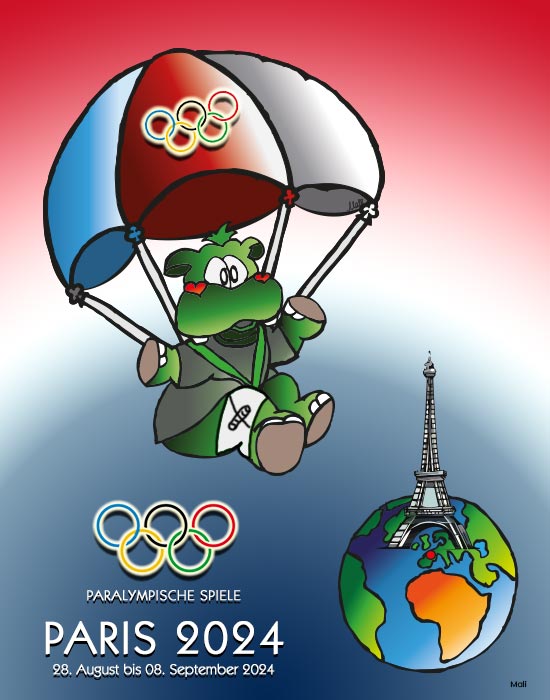 Maskottchen Nilpferd Woody by Mali | Paralympics Paris 2024